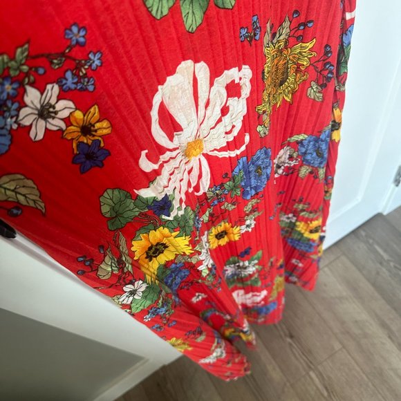 ASOS Red Maxi Floral Dress High Neck Halter Tropical Hawaiian - Picture 3 of 5